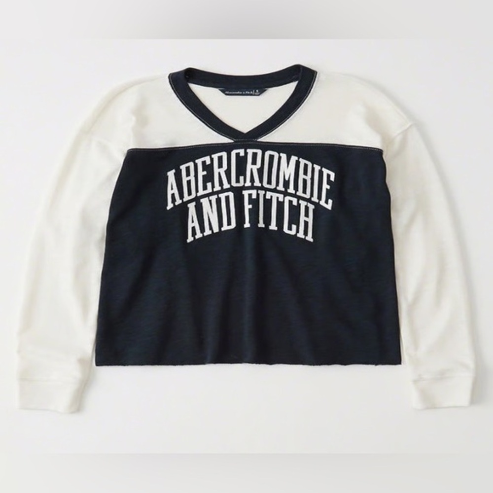 Abercrombie And Fitch Vintage Y2K Spellout Crop Long Sleeve V Neck Sweater